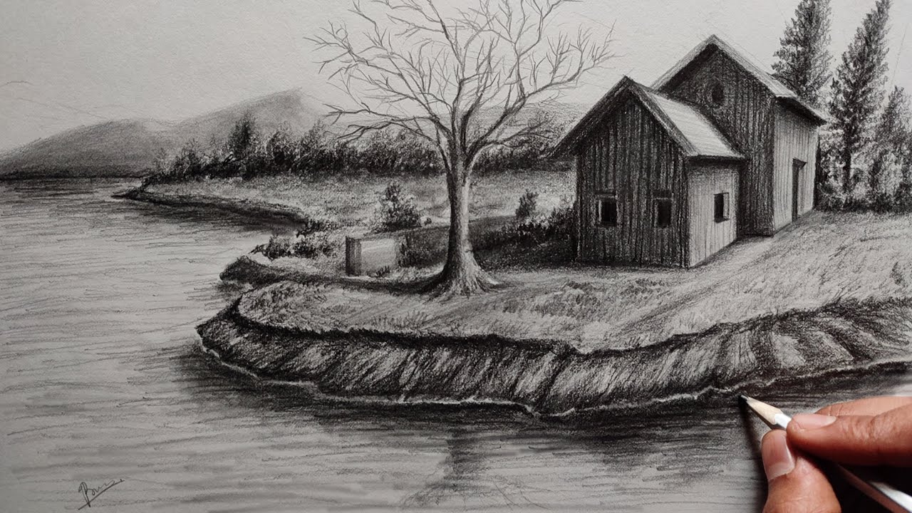 Pencil sketch scenery drawing - Landscape scenery - Scenery drawing easy -  YouTube